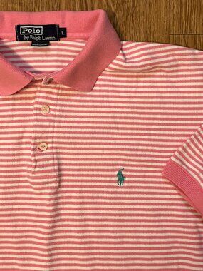 Vtg Polo Ralph Lauren Striped Mesh Polo Shirt Made in USA Pony